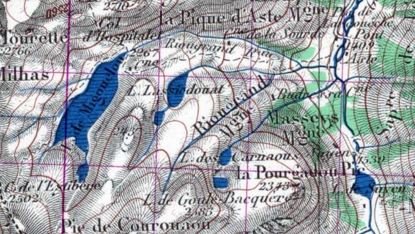 Toponymie des anciennes cartes IGN: Lac des Carnao...