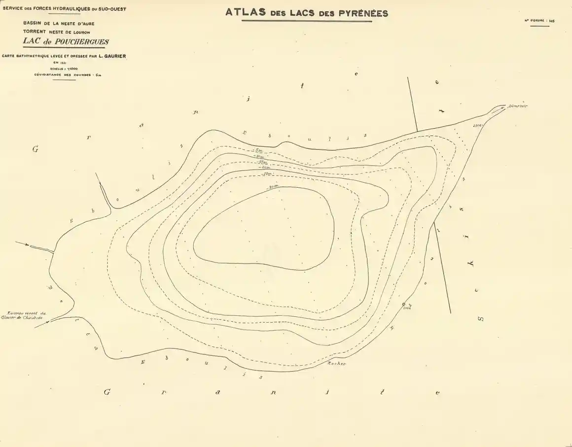 Carte bathymétrique du lac de Pouchergues (1921)